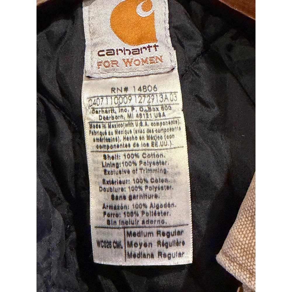 Carhartt Jacket Women Medium Brown WC026 CML Distressed Canvas Quilt Lined Coat* - Picture 3 of 16
